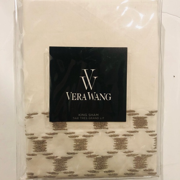VERA WANG Embroidered Lattice King Sham Ivory & Taupe - Picture 3 of 9